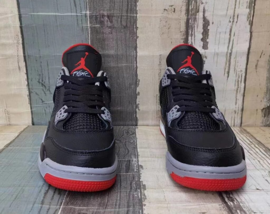 Cheap JORDAN 4 black gray red hook leather men's shoes 40--47