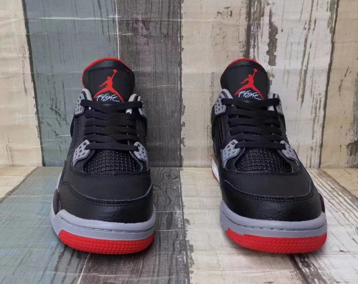 Cheap JORDAN 4 black gray red hook leather men's shoes 40--47 - Image 1