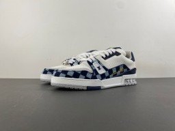Top version X2Louis Vuitton LV trainer white dark blue plaid color LV co-branded original version X244 number 38-46 shipped 45