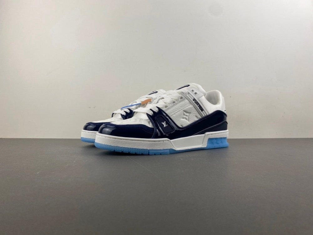 Top version X2Louis Vuitton LV trainer white dark blue jade mirror color LV co-branded original version X244 number 38-46 shipped 45
