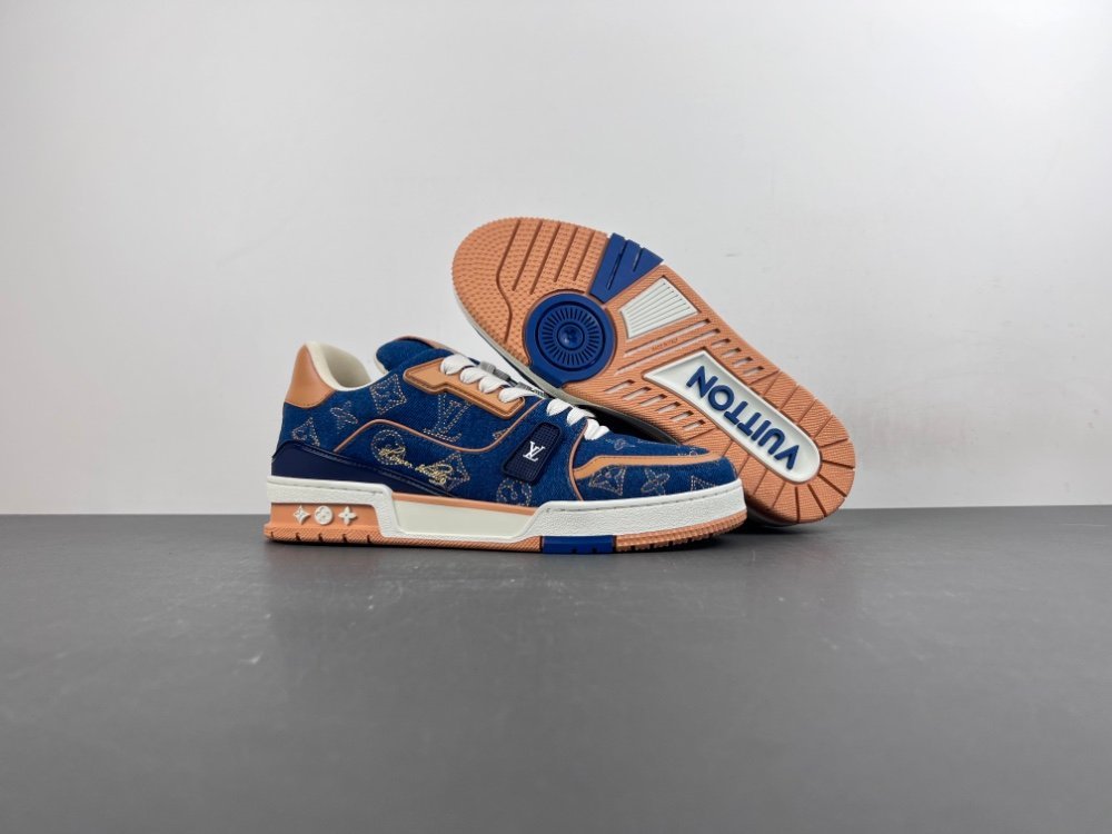 Top version X2Louis Vuitton LV trainer denim blue brown LV co-branded original version X244 number 38-46 shipped 45